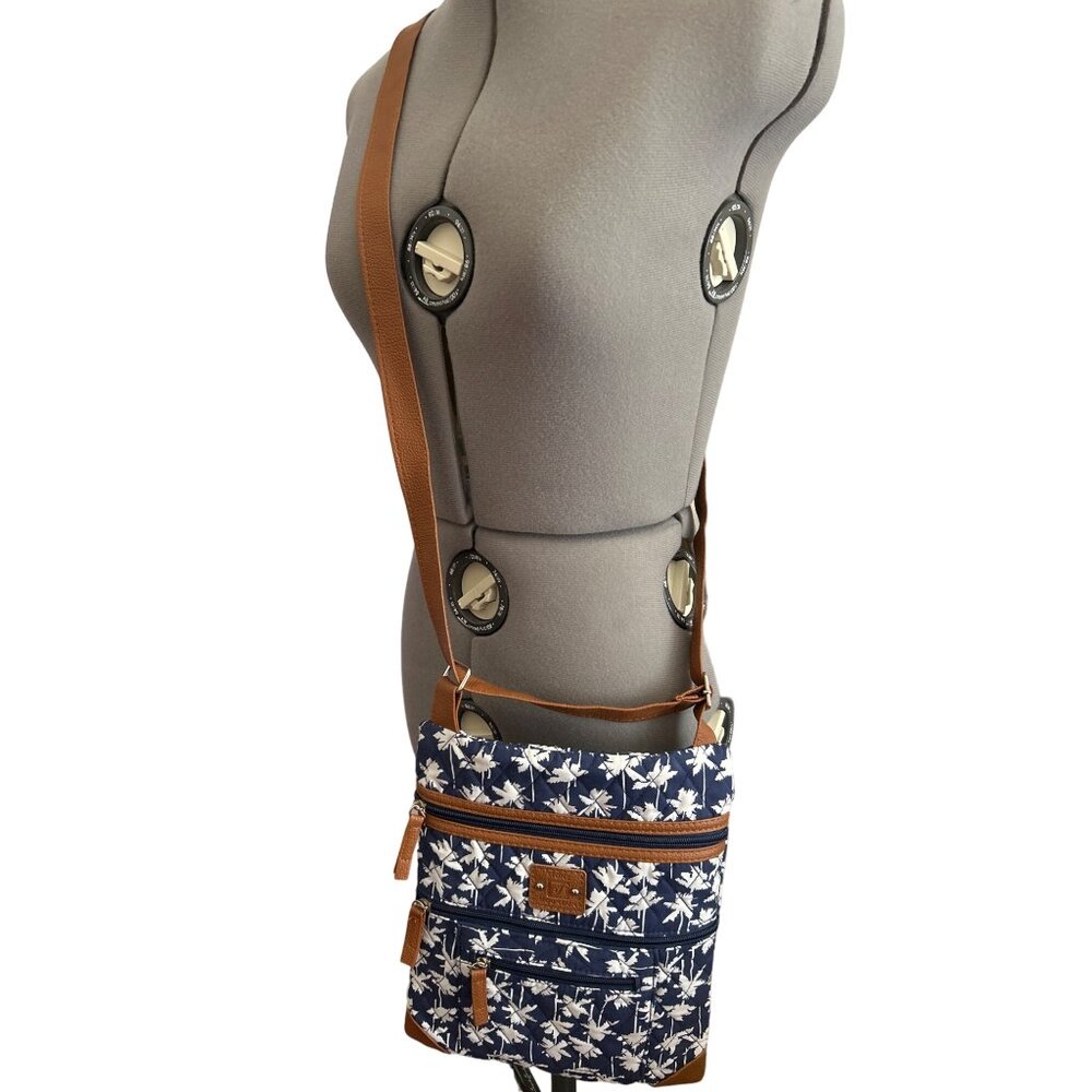 Stone Mountain Quilted Crossbody Bag With Floral Palm Print & Faux Leather Trim